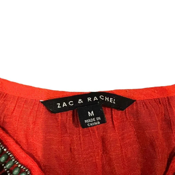 Zac & Rachel Beaded Detail Long Sleeve Tie-Up Neckline Peasant Top - Medium - Picture 2 of 6